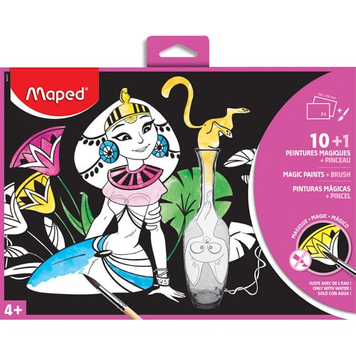 10 feuilles peinture magique + 1 pinceau couleurs assorties pochette carton