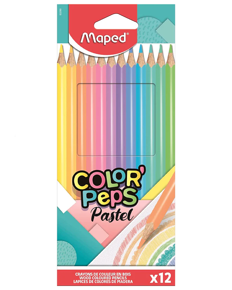 Crayons Color's Peps Pastel 18cm, Boite de 12 - MAPED