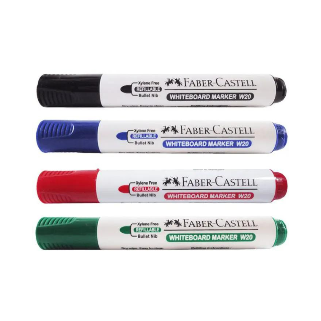Marqueur Effaçable pour Tableau Pointe Ronde - Pochette 4 couleurs - FABER CASTELL